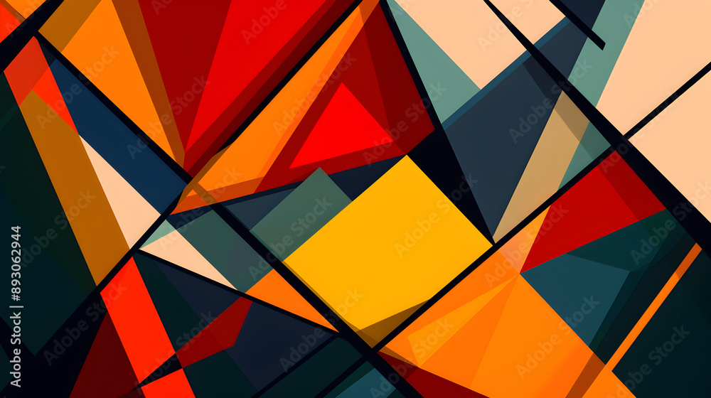 Fototapeta premium A colorful abstract painting with many different shapes and colors. The painting is full of energy and movement, with the colors blending together in a dynamic way