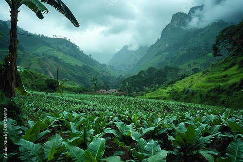 Cultivating Coca: Farmers Tending to a Lush Plantation in the Andes Mountains