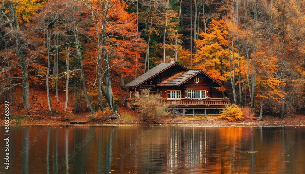 Fototapeta premium Fall Foliage and Cabin