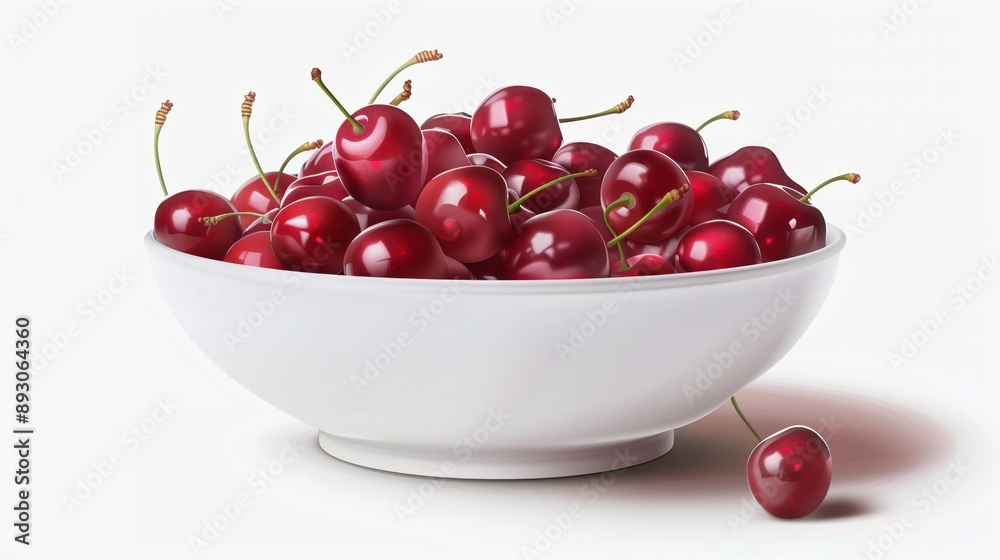 a bowl of fresh cherries, summer fruit, photorealistic, red, isolated on white background a bowl of fresh cherries, summer fruit, photorealistic, red, isolated on white background