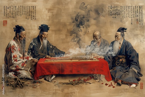 Ancient Opium Medicinal Practices Depicted in Traditional Painting