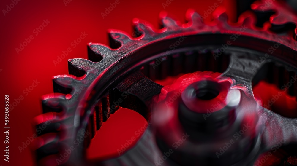 Mechanical gear, symbolizing the intricate workings of business, against a deep red background. Mechanical gear, symbolizing the intricate workings of business, against a deep red background.