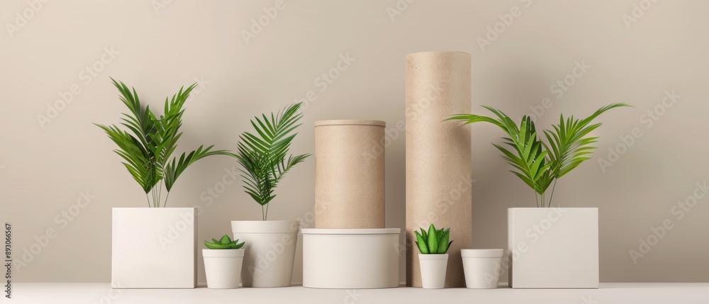 Nature-inspired setup showcasing recyclable paper packaging, ESG commitment, eco-friendly design Nature-inspired setup showcasing recyclable paper packaging, ESG commitment, eco-friendly design