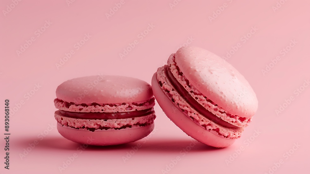 Two pink macaroons isolated on a pink background Two pink macaroons isolated on a pink background
