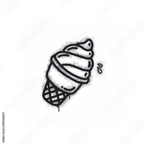 
Ice cream cone spray painted black on white. Ice cream symbol. isolated on white background. vector illustration