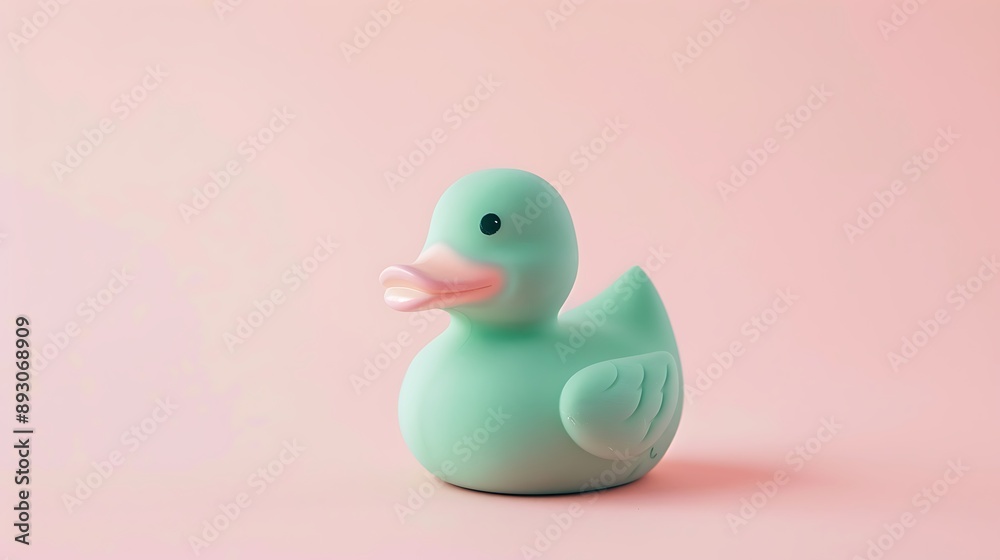 Unusual green rubber ducky toy on pastel pink background Unusual green rubber ducky toy on pastel pink background
