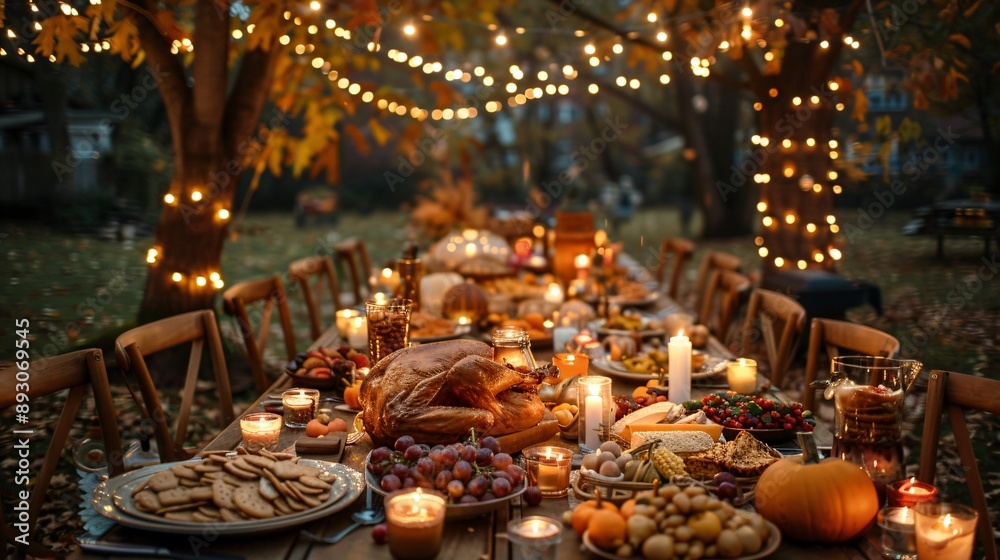 Thanksgiving Feast Under Twinkling Lights Thanksgiving Feast Under Twinkling Lights