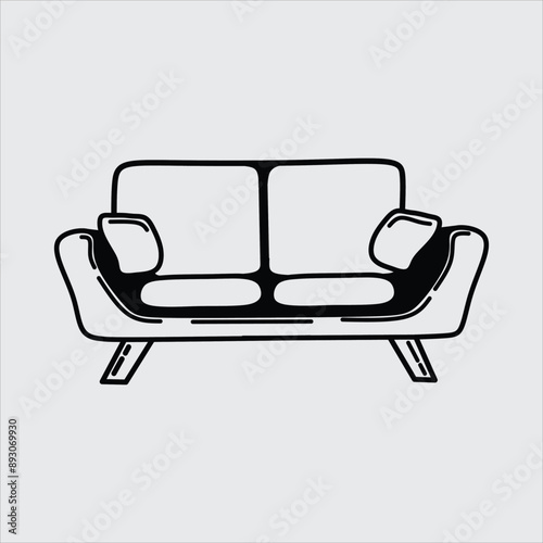 simple icon of a modern minimalist sofa with line art style, vector-based design, black and white