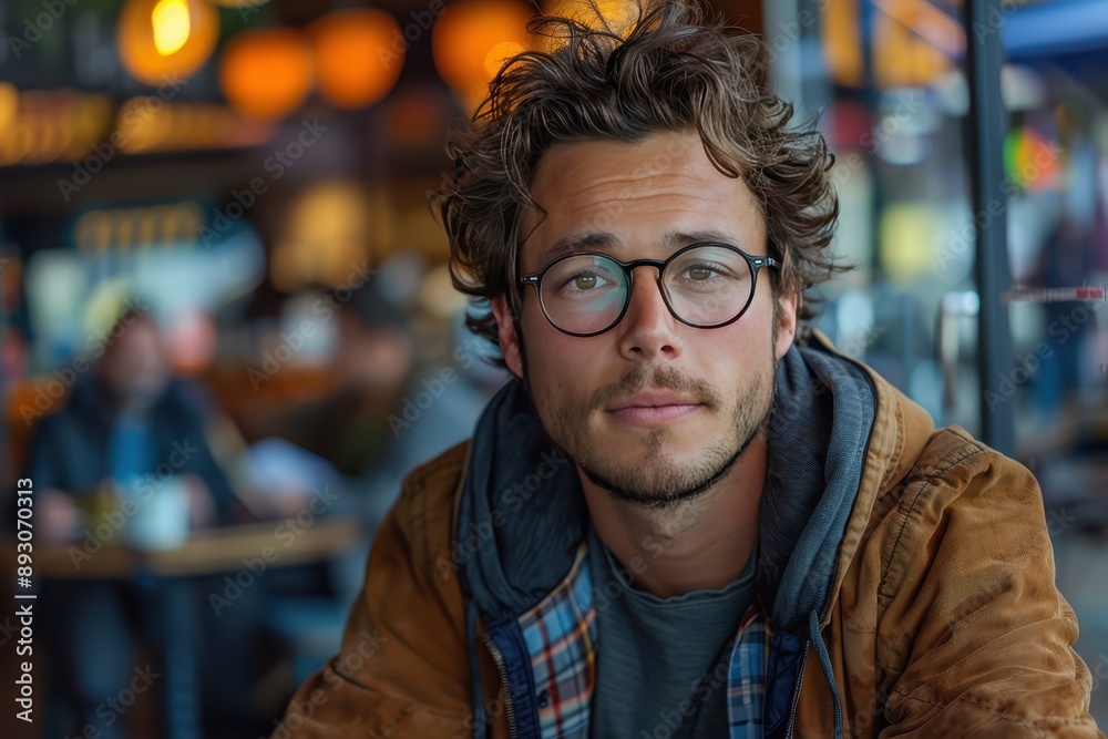 Modern Young Man Relaxing in Trendy Coffee Shop Setting Modern Young Man Relaxing in Trendy Coffee Shop Setting