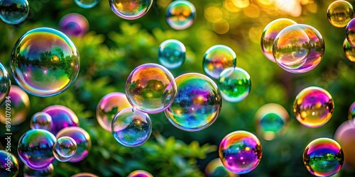 Close-up of colorful soap bubbles floating in the air, soap bubbles, floating, colorful, beautiful, delicate, fragile