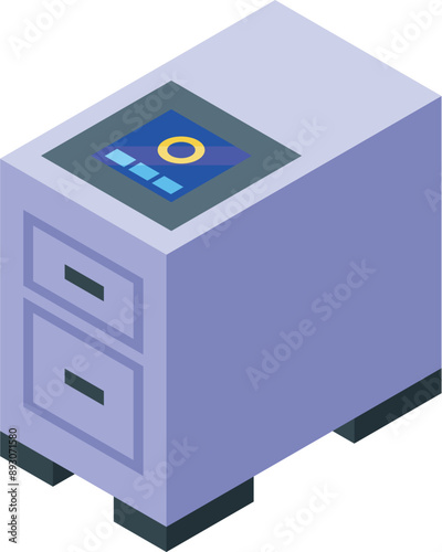 Modern bank safe deposit box showing fingerprint scan, concept of financial security and data encryption