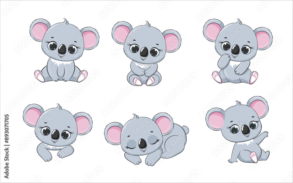 Set of cute baby koala in different poses. Vector illustration. Set of cute baby koala in different poses. Vector illustration.