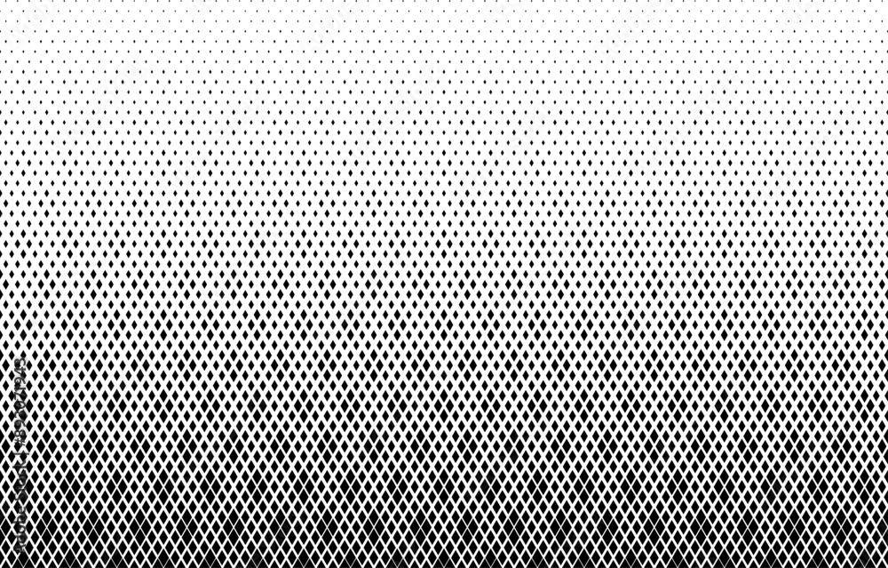 Geometric pattern of black diamonds on a white background.Seamless in one direction.Option with a LONG fade out. Scale method