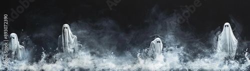 Ethereal mist and ghostly figures forming a supernatural border, spooky design