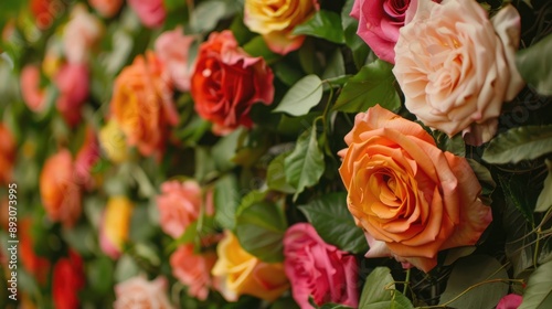 Floral wedding backdrop with vibrant roses