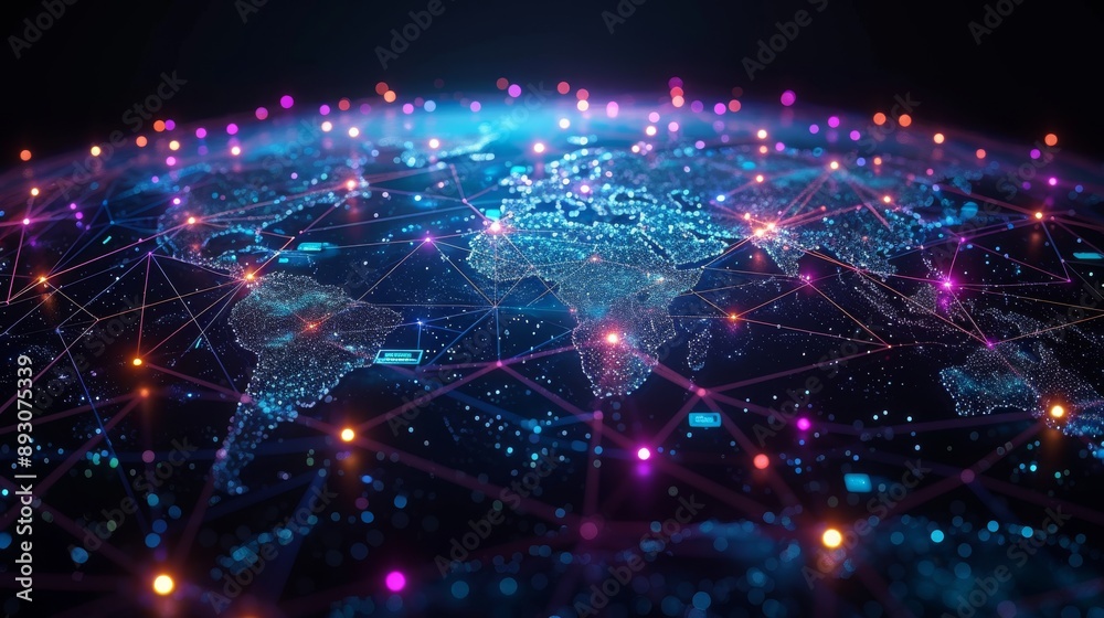 Fototapeta premium The World Is Connected by Lines and Dots in This Image of the Earth From Space - Generative AI