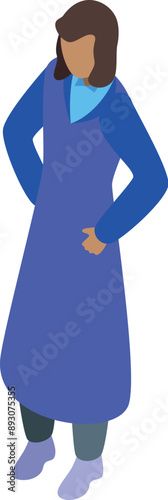 Woman scientist wearing blue uniform standing with hands on hips isometric icon