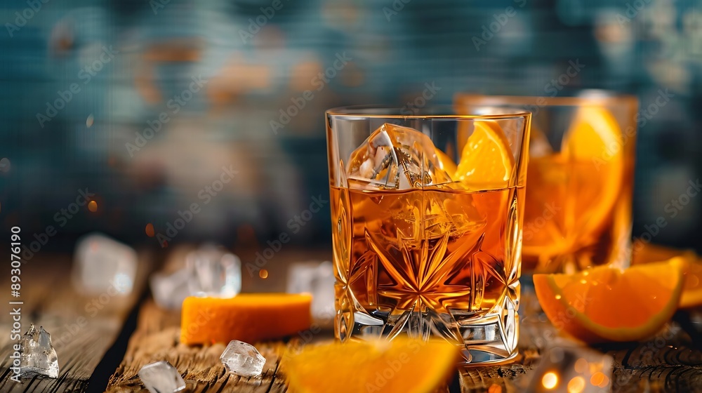 Whisky Old Fashioned served on the rocks with orange Whisky Old Fashioned served on the rocks with orange
