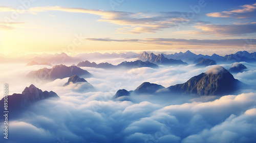 Majestic Mountain Peak at Sunset Aerial View