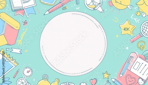 Simple doodle pattern with school icons on a pastel background, ideal for educational use.