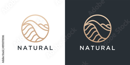 Minimalist Landscape Hills Mountain Peaks wiht a line creative Vector logo design
