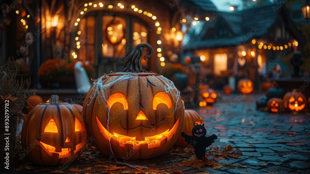 A Bunch of Jack O Lanterns Are Lit up for Halloween - Generative AI A Bunch of Jack O Lanterns Are Lit up for Halloween - Generative AI