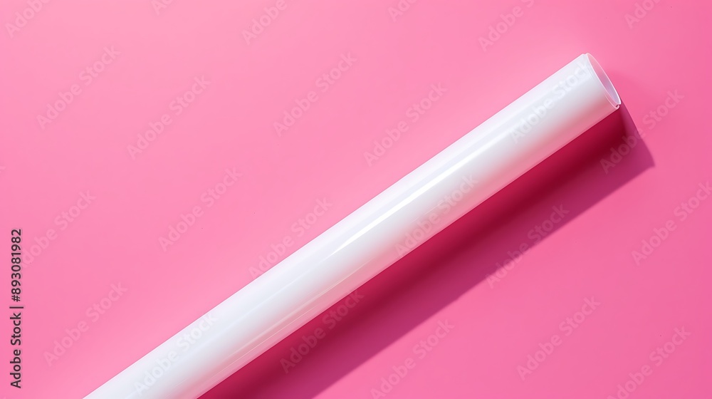 White plastic tube on pink background White plastic tube on pink background