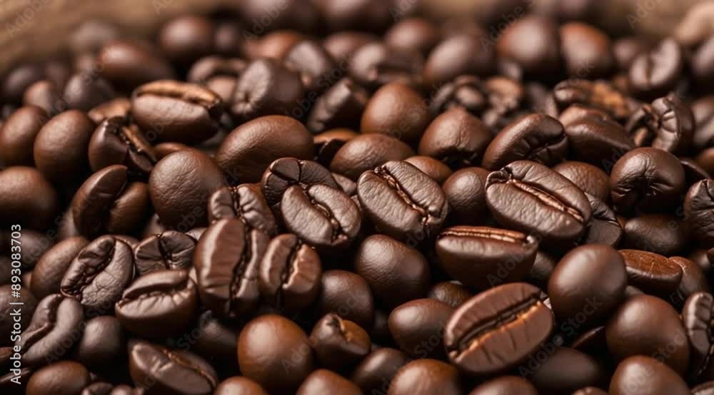 Close-up coffee beans scene, Take the video slowly, going around the object Close-up coffee beans scene, Take the video slowly, going around the object