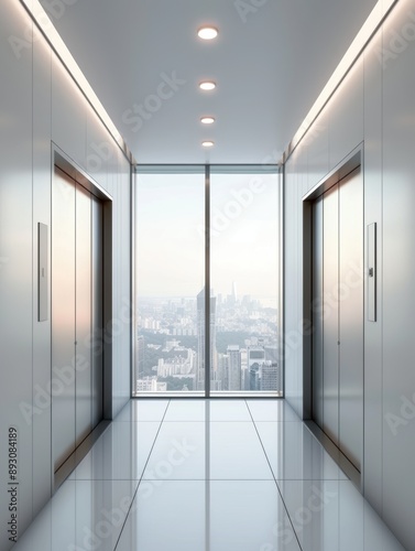 Rise ascend in a skyscraper elevator to a panoramic view