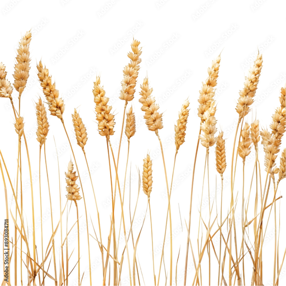 side view of a field of dry mature autumn spikelets of wheat, isolated on a transparent background side view of a field of dry mature autumn spikelets of wheat, isolated on a transparent background