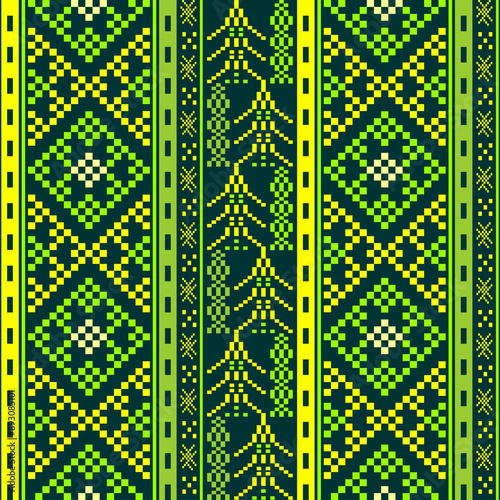 Seamless geometrical Green and yellow color scheme weaving pattern