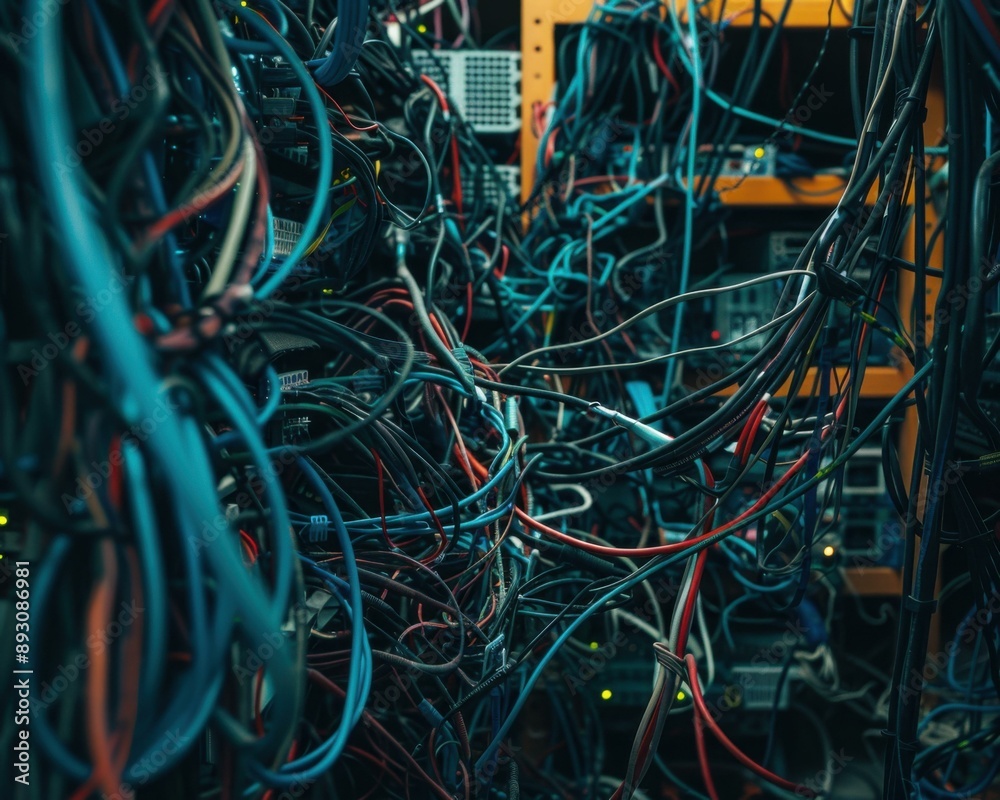 A tangled mess of wires and cables. AI. A tangled mess of wires and cables. AI.