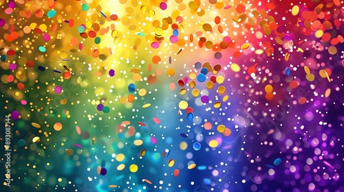 Colorful confetti falling against a dark background.