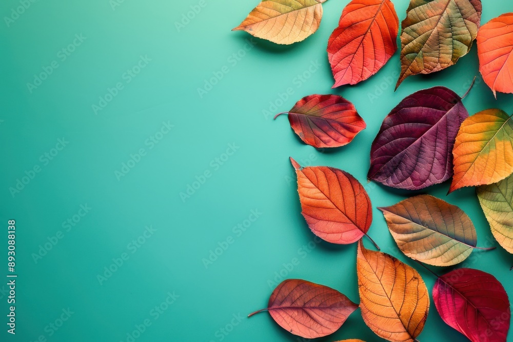 Vibrant Autumn Leaves on a Green Background Capturing the Essence of Fall Season Vibrant Autumn Leaves on a Green Background Capturing the Essence of Fall Season