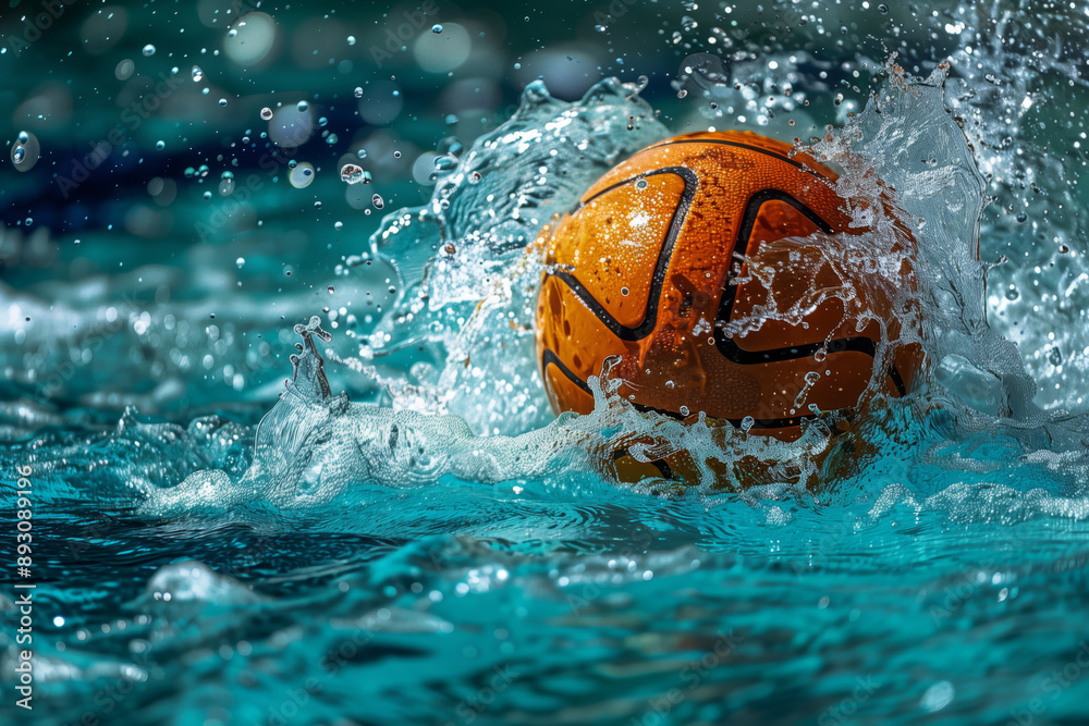 Water Polo Ball Splashes Into The Pool During Championship Match Water Polo Ball Splashes Into The Pool During Championship Match