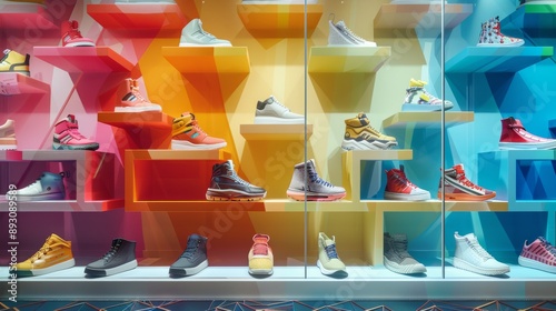 A Colorful Display of Many Different Types of Shoes in a Store Window - Generative AI
