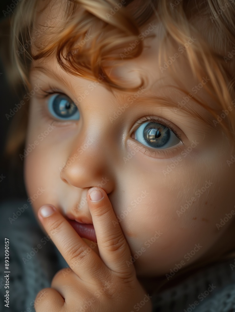 Portrait of a young child with a finger on their lips Portrait of a young child with a finger on their lips