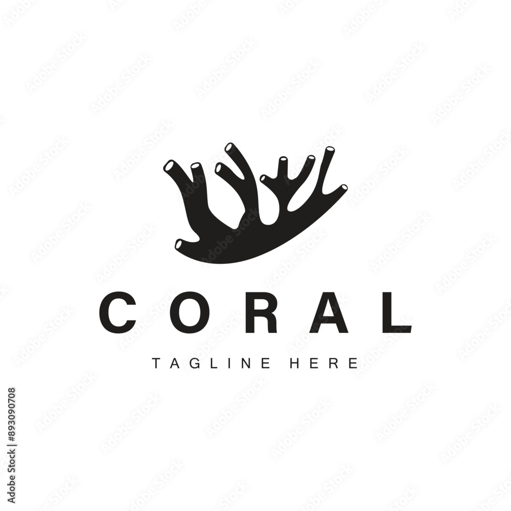 Obraz premium coral logo underwater seaweed plant simple template design marine decoration