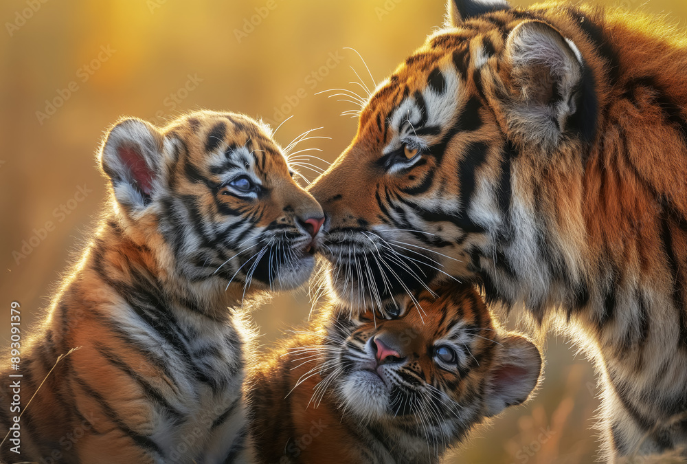 Captivating Tiger Family Scene in the Wild Mother and Cubs in Golden Light Heartwarming Bonding and Connection in Their Natural Habitat Stunning Wildlife Photography of Majestic and Protective Tigers Captivating Tiger Family Scene in the Wild Mother and Cubs in Golden Light Heartwarming Bonding and Connection in Their Natural Habitat Stunning Wildlife Photography of Majestic and Protective Tigers
