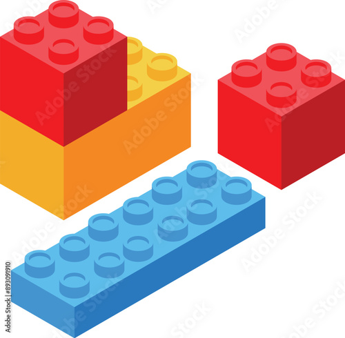Colorful toy bricks forming a wall isometric illustration isolated on white background