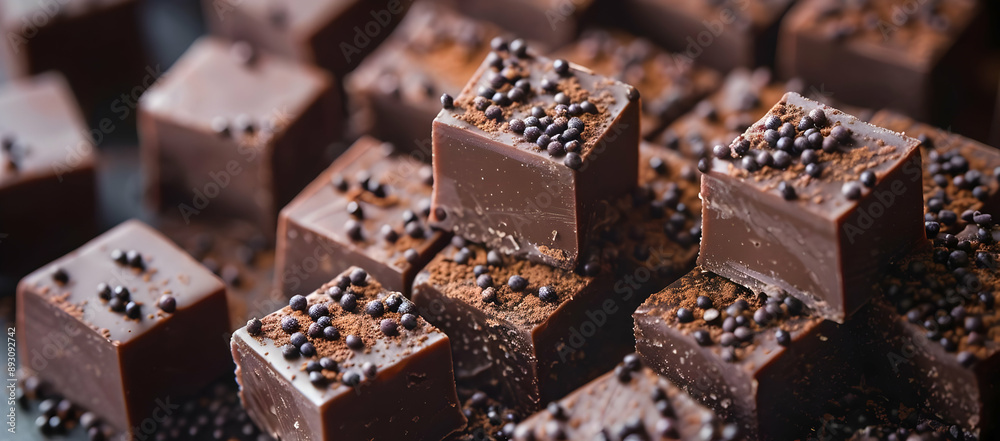 Close-up shot of delicious chocolate fudge cubes topped with crunchy sprinkles, perfect for a dessert or food-related theme. Close-up shot of delicious chocolate fudge cubes topped with crunchy sprinkles, perfect for a dessert or food-related theme.