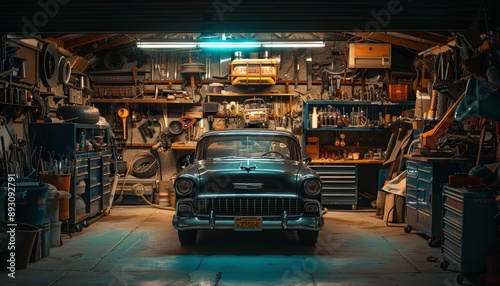Retro Automobile in Garage