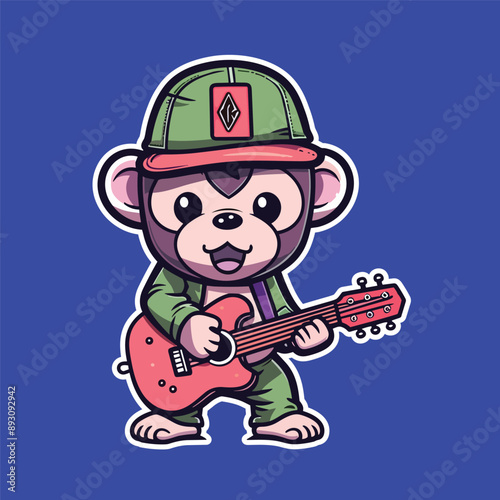  Cartoon Monkey Rocking Out on Guitar