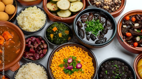 Colorful Array of Traditional Brazilian Foods