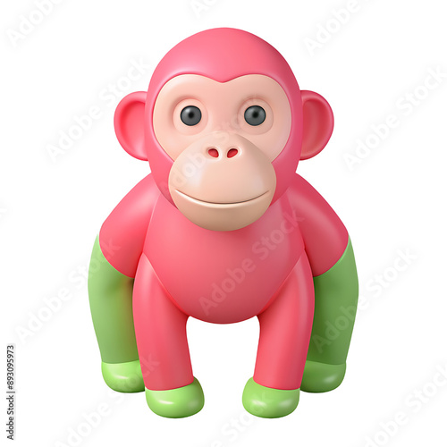 bonobo icon soft pink and green color in plastic 3d style