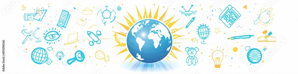 Educational elements in a blue world globe icon, suitable for back to school themes. Educational elements in a blue world globe icon, suitable for back to school themes.