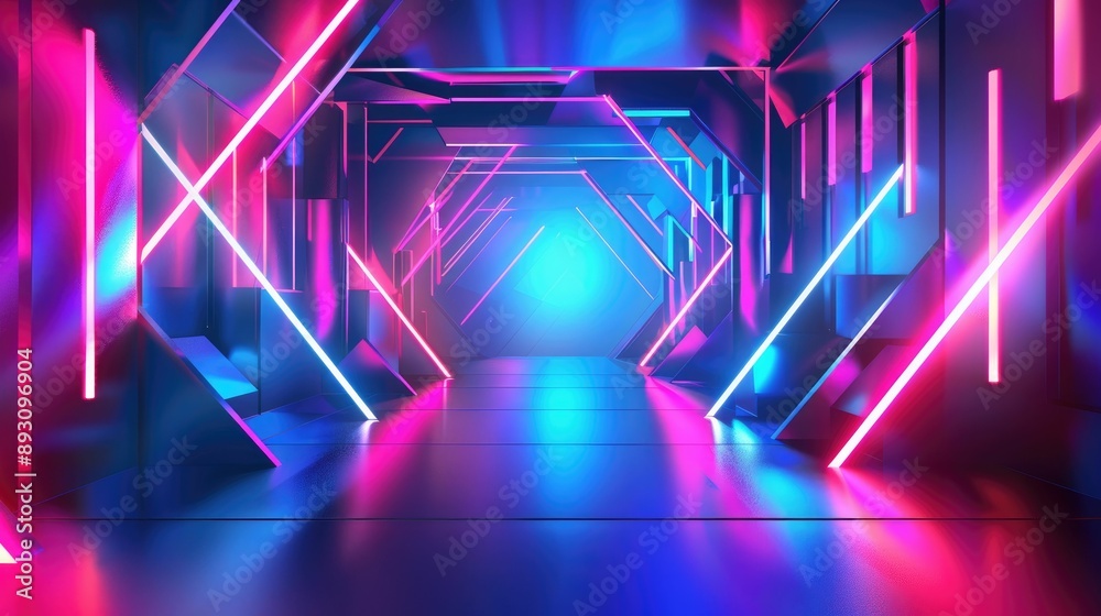 Futuristic geometric illustration with sharp angles and neon lights