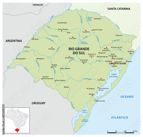 Obraz na płótnie Map of the Brazilian state of Rio Grande do Sul w salonie