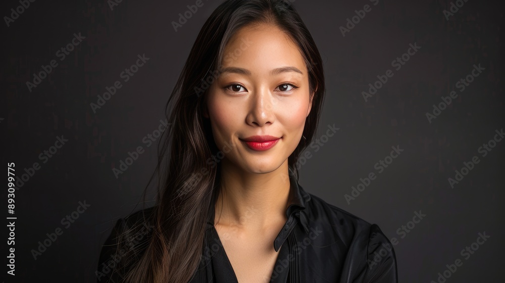 Attractive Asian woman presenting against a one-color background, highlighting elegance and confidence. Attractive Asian woman presenting against a one-color background, highlighting elegance and confidence.