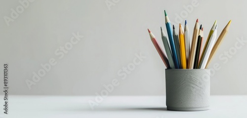 Wallpaper Mural Creative and detailed photorealistic photo of stationery in a grey pencil pot, designed for stock and social media use. Torontodigital.ca